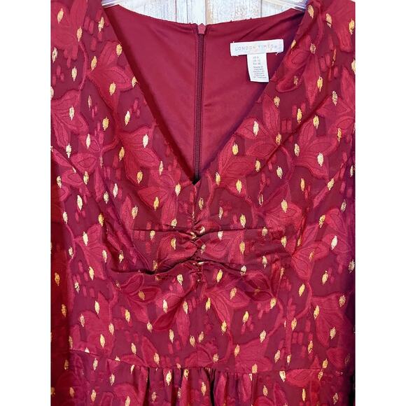 London Times Floral Burn Out Bishop Sleeves Chiffon Fit Flare Dress Size 8 NWT - Picture 4 of 10